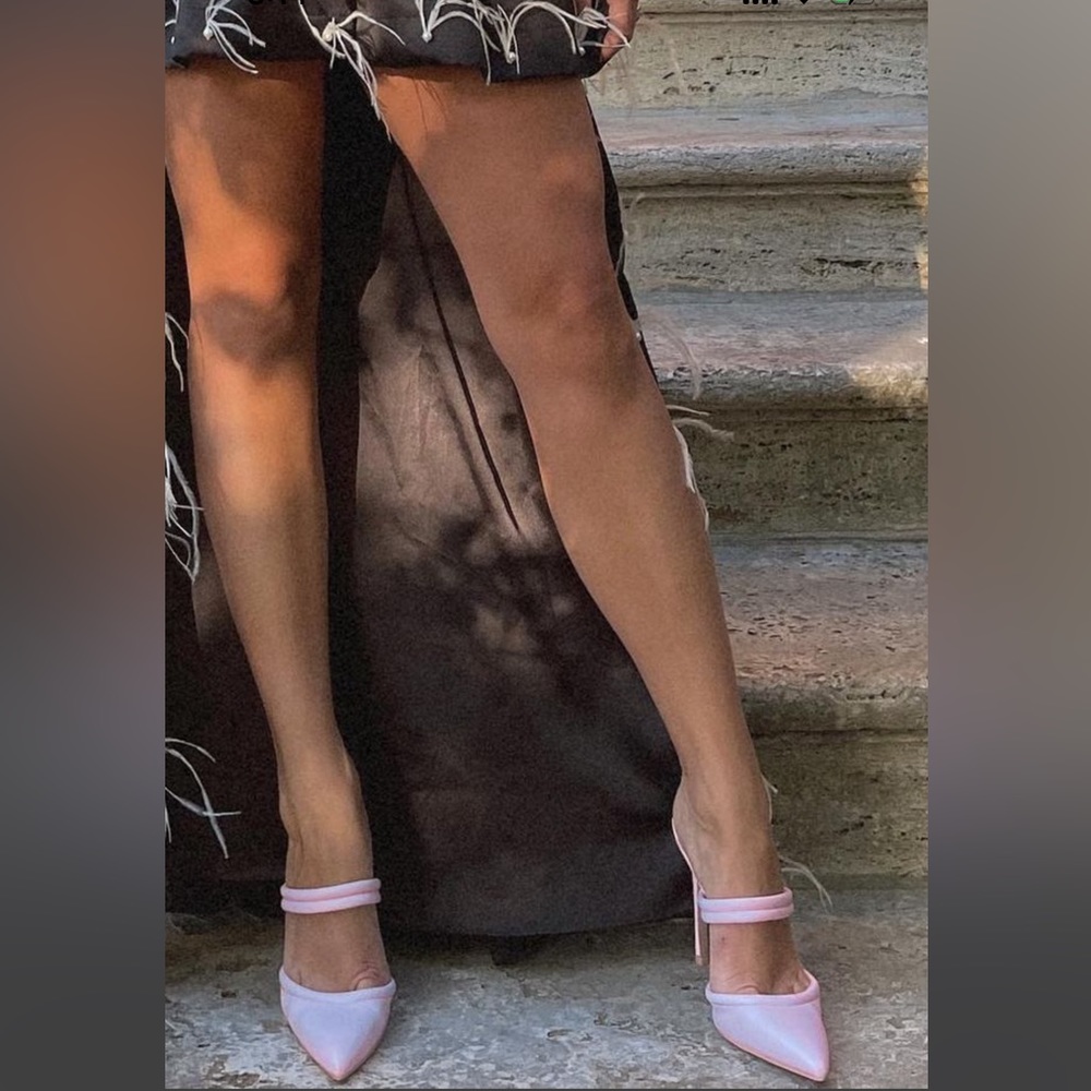 Pink pointed toe mule heels